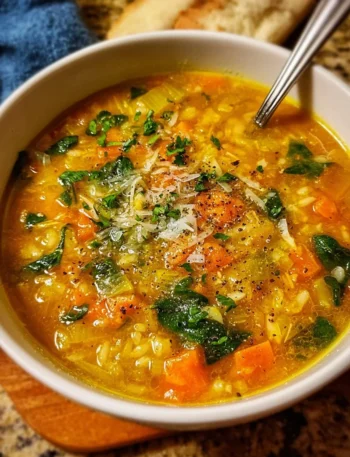 Bowl of Italian Penicillin Soup with fresh herbs and vegetables