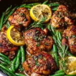 Lemon Garlic Butter Chicken Thighs garnished with fresh herbs