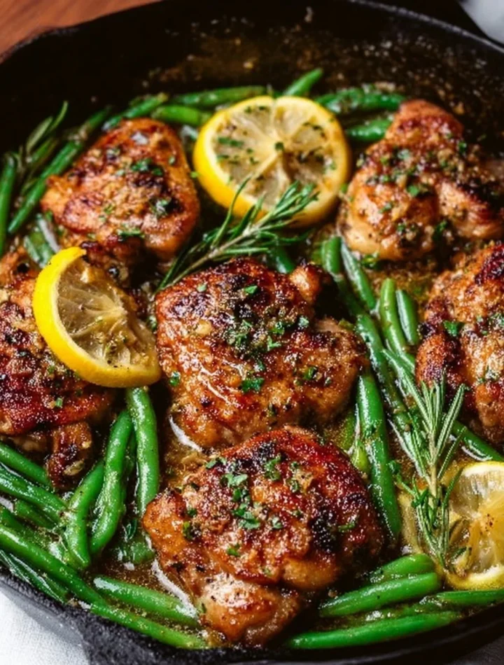 Lemon Garlic Butter Chicken Thighs garnished with fresh herbs