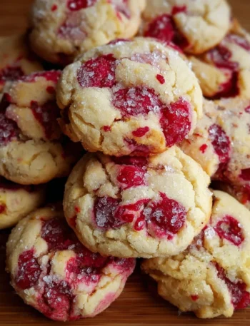 Plate of freshly baked lemon raspberry cookies with icing on top.