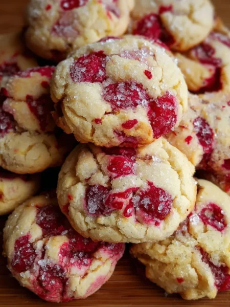 Plate of freshly baked lemon raspberry cookies with icing on top.