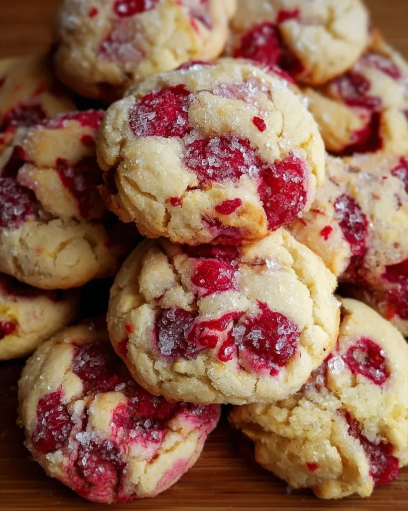 Plate of freshly baked lemon raspberry cookies with icing on top.