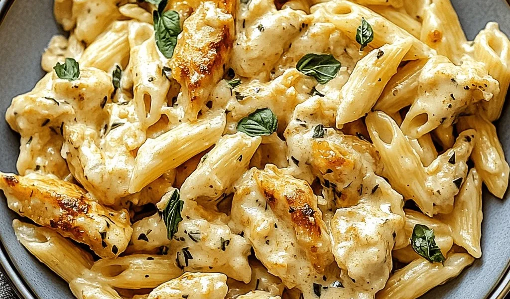 Creamy Marry Me Chicken Pasta served on a plate with fresh herbs.