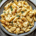 Creamy Marry Me Chicken Pasta served on a plate with fresh herbs.