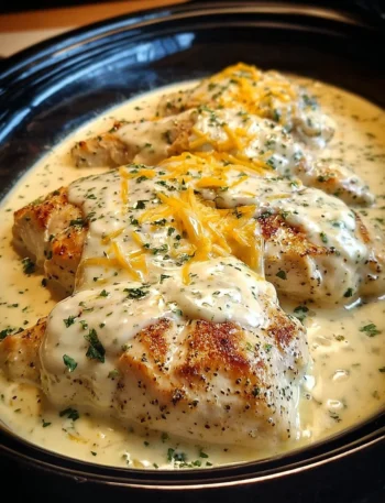 Delicious creamy ranch chicken served in a CrockPot for a savory meal.
