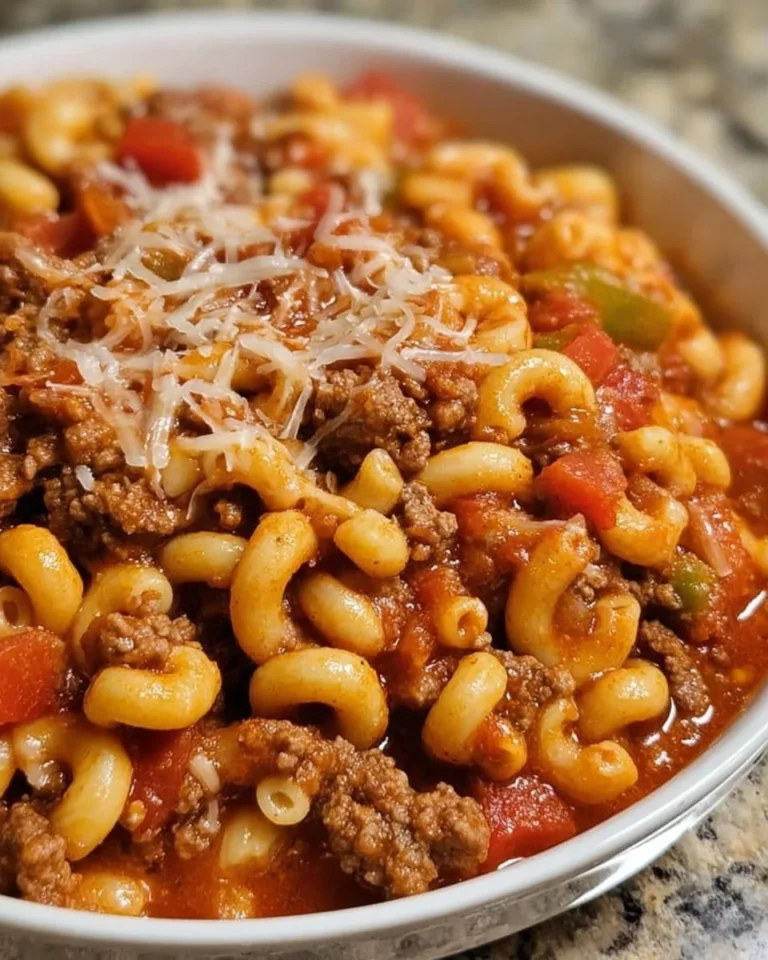 A bowl of old-fashioned goulash topped with fresh parsley