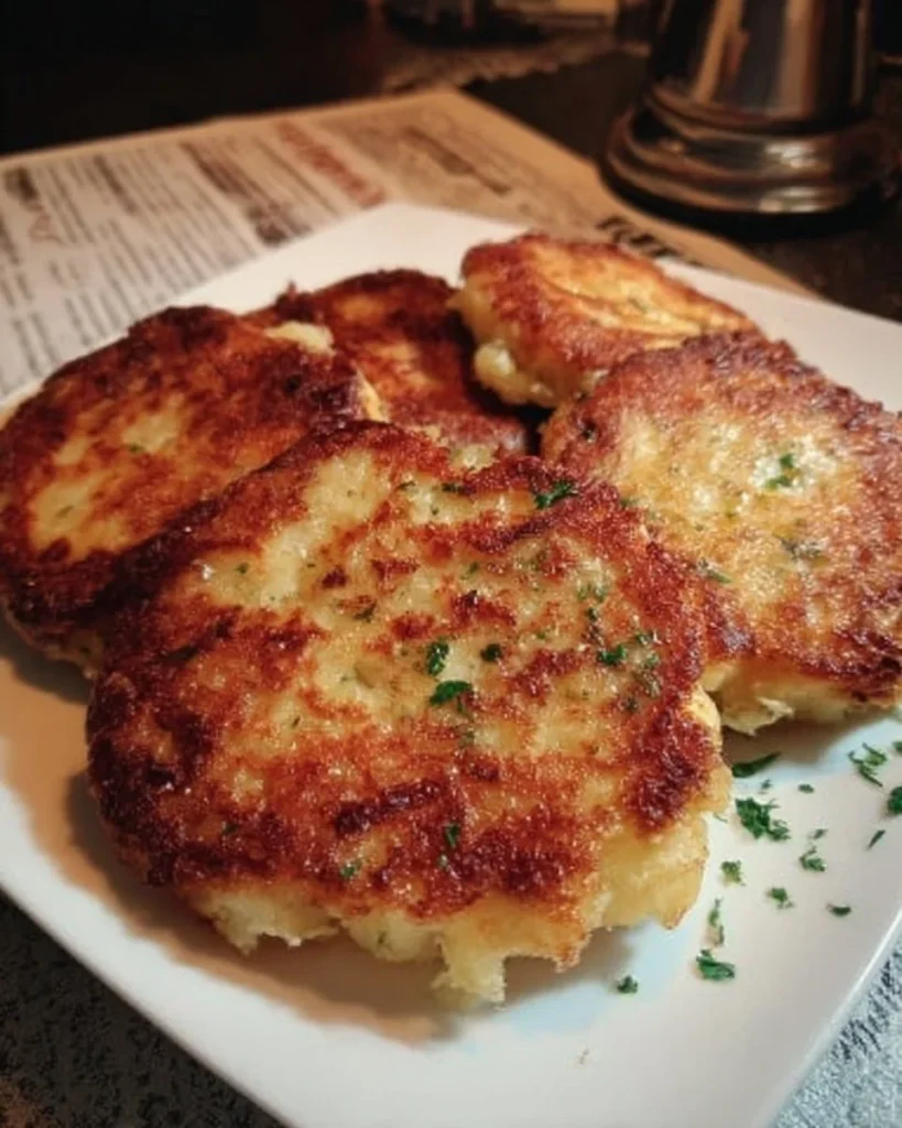 Old-fashioned potato cakes served with a side of dipping sauce