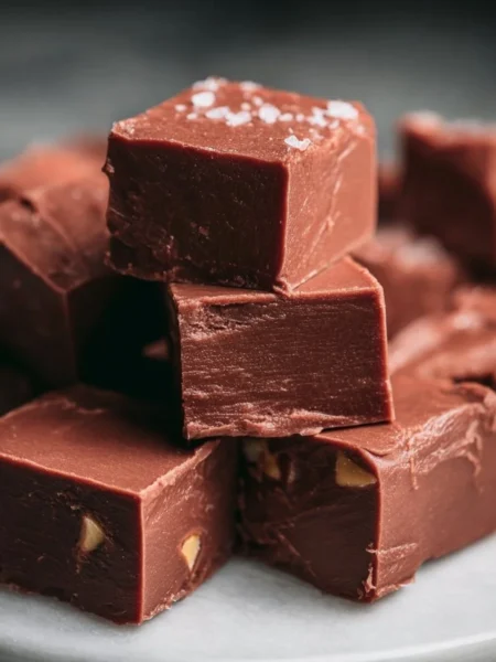 Delicious old-time fudge dessert on a wooden table