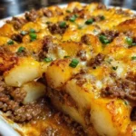 Delicious hobo casserole served in a baking dish with ingredients visible