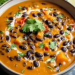 Bowl of Pumpkin Black Bean Soup garnished with cilantro