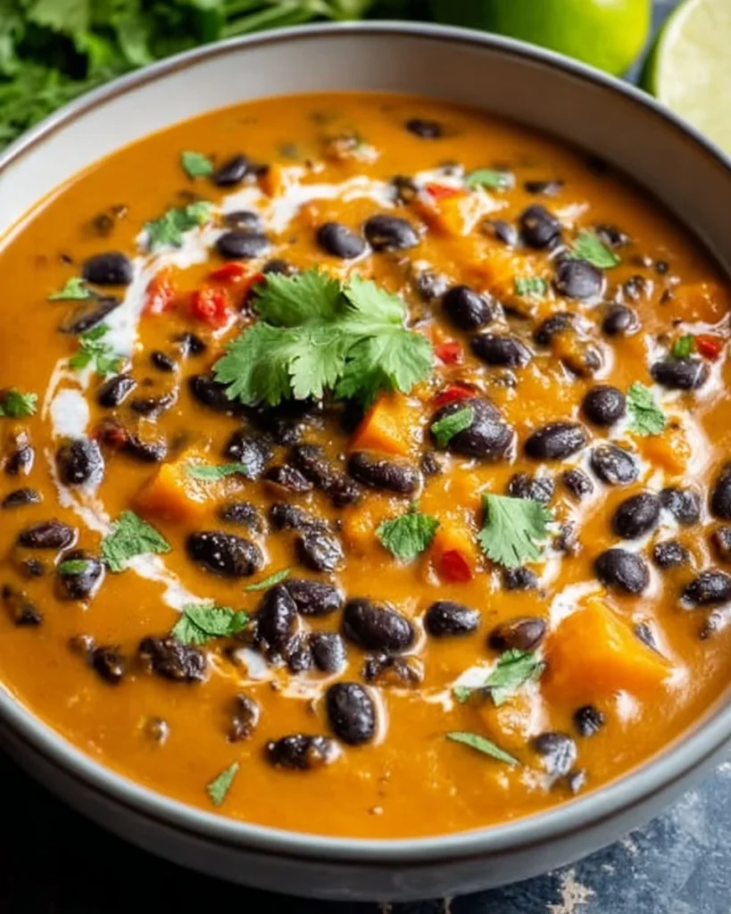 Bowl of Pumpkin Black Bean Soup garnished with cilantro