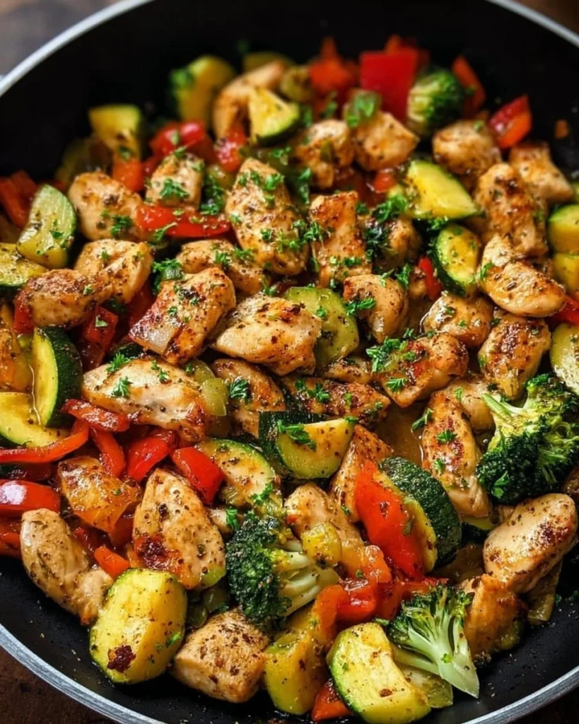 Quick and healthy chicken skillet with veggies and spices