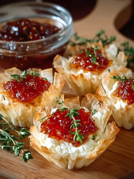 Cream cheese and pepper jelly dip served in a dish with crackers