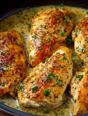 Delicious Ranch Chicken slow cooked in a crock pot for a flavorful meal