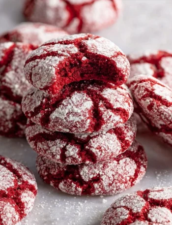 Delicious Red Velvet Crinkle Cookies on a white plate