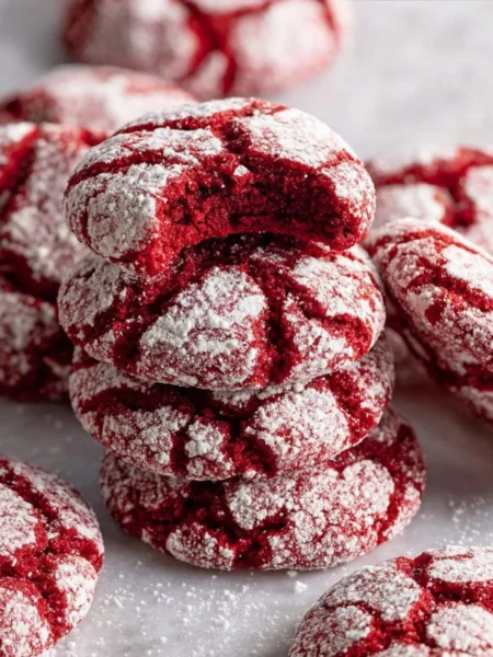 Delicious Red Velvet Crinkle Cookies on a white plate