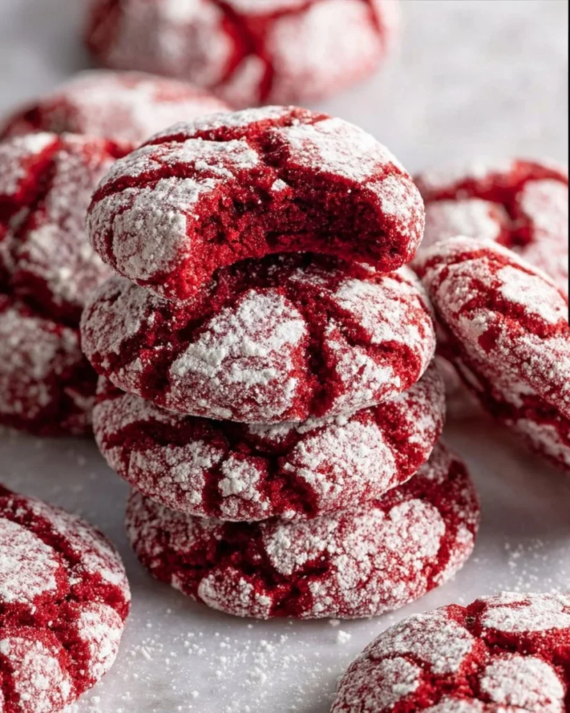 Delicious Red Velvet Crinkle Cookies on a white plate