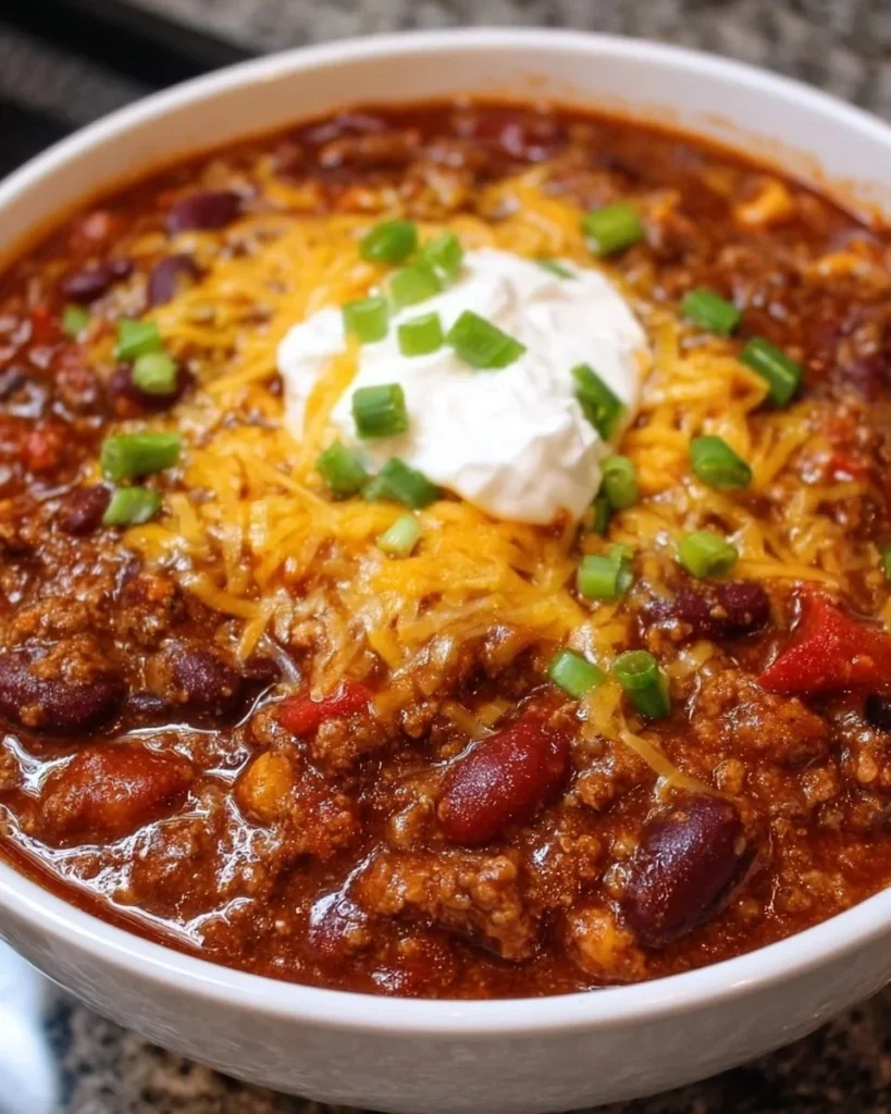 Bowl of delicious slow-cooker chili with beans and spices