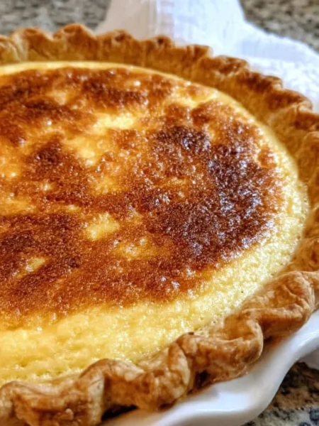 Delicious slice of Southern buttermilk pie on a rustic plate