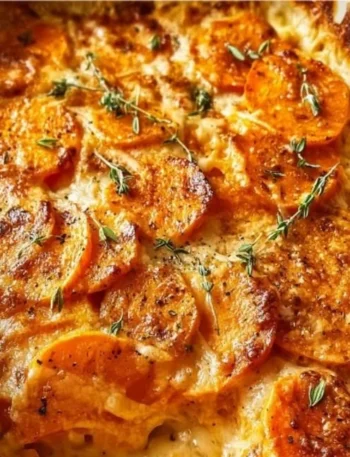 Creamy and spicy chipotle gouda scalloped sweet potatoes dish
