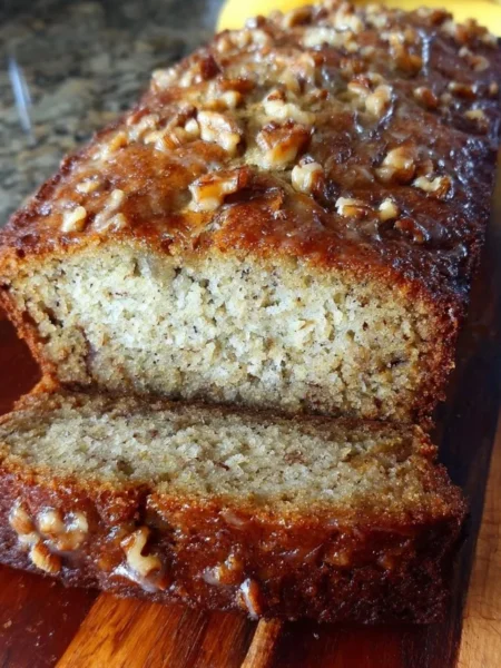 Delicious slice of Starbucks copycat banana bread on a plate