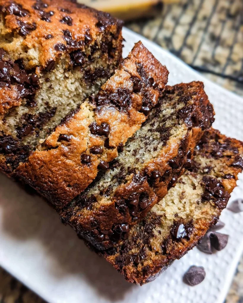 Deliciously moist chocolate chip banana bread freshly baked