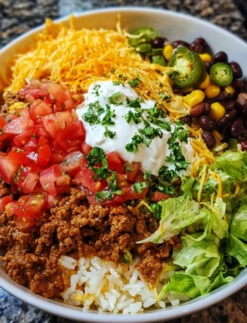 Delicious Taco Rice Bowl with fresh ingredients and vibrant toppings