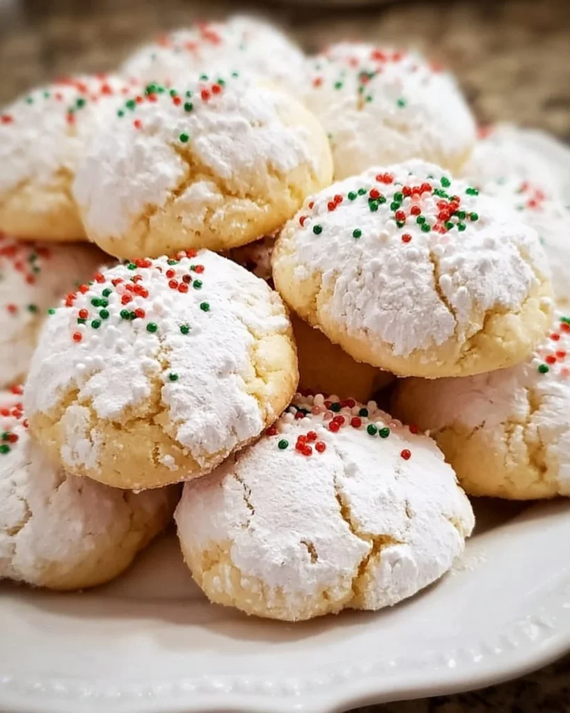 Plate of traditional Italian Christmas cookies decorated for the holidays