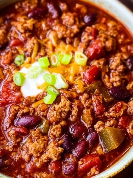 Bowl of ultimate crockpot chili topped with cheese and cilantro
