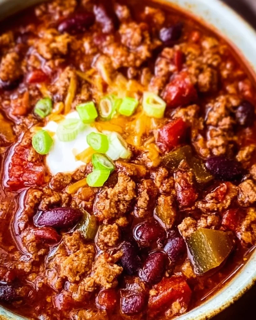 Bowl of ultimate crockpot chili topped with cheese and cilantro