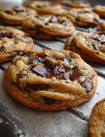 Ultra thick bakery style chocolate chip cookies with melted chocolate chips