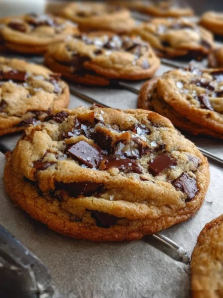 Ultra thick bakery style chocolate chip cookies with melted chocolate chips