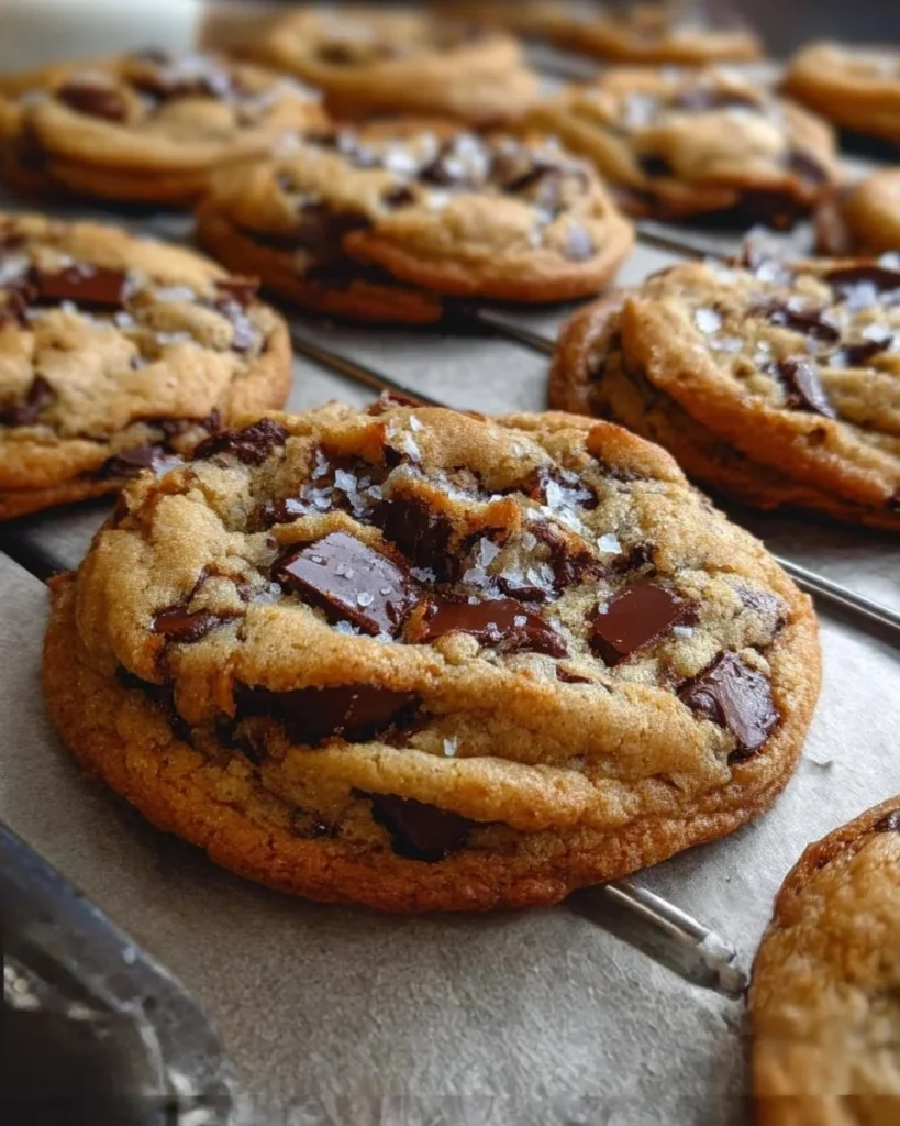 Ultra thick bakery style chocolate chip cookies with melted chocolate chips