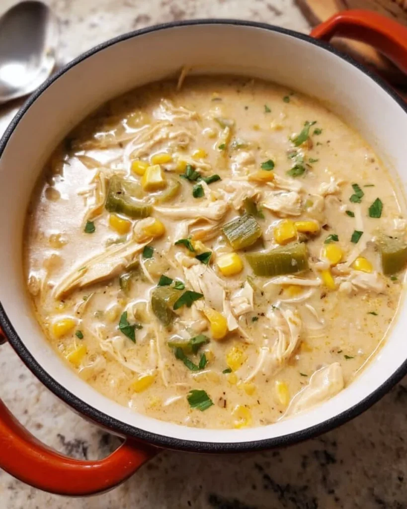Bowl of White Chicken Chili with chicken, beans, and toppings