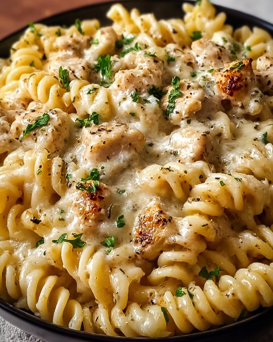 Easy Crockpot Garlic Parmesan Chicken Pasta