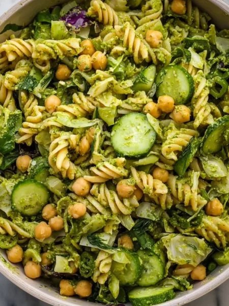 20 Minute Green Goddess Pasta Salad with fresh ingredients and a creamy dressing