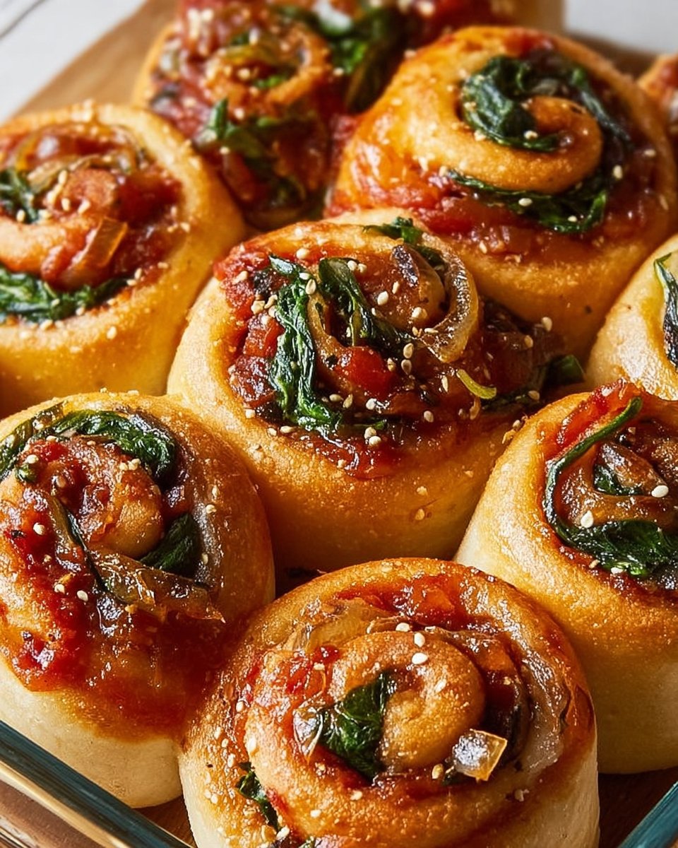 Savory Vegan Pizza Rolls with Zesty Marinara Sauce and Spinach