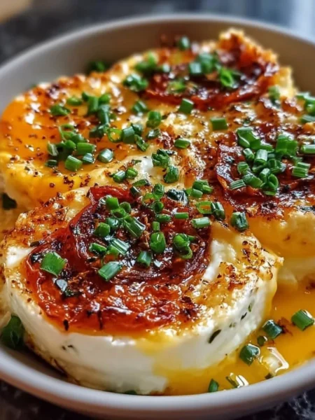 Delicious baked cottage cheese eggs served in a rustic dish