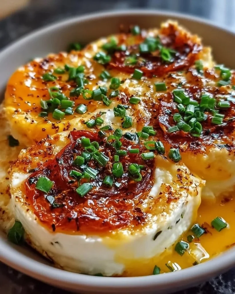 Delicious baked cottage cheese eggs served in a rustic dish