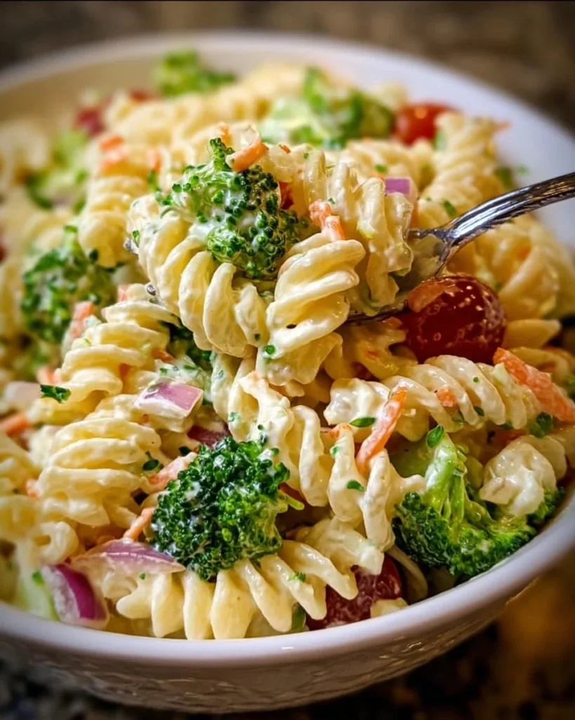 Delicious broccoli pasta salad with fresh ingredients and vibrant colors