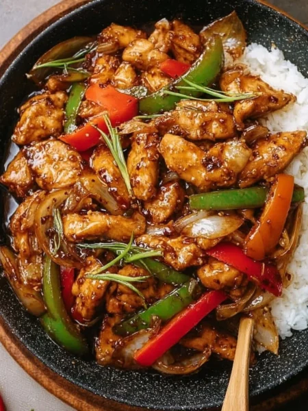Delicious Black Pepper Chicken served on a plate with vegetables