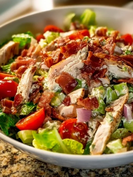 BLT Chicken Salad with bacon, lettuce, tomato, and grilled chicken.