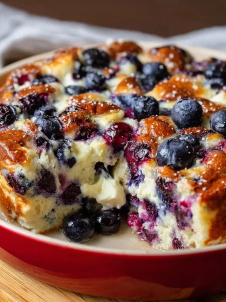 Blueberry Cottage Cheese Breakfast Bake served in a dish