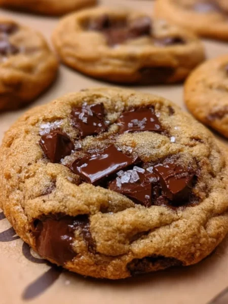 Brown Butter Sourdough Discard Chocolate Chip Cookies with chocolate chunks
