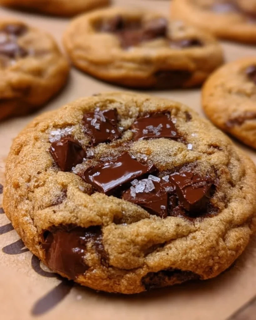 Brown Butter Sourdough Discard Chocolate Chip Cookies with chocolate chunks