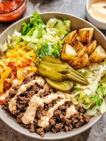 Healthy and flavorful Burger Bowls filled with fresh ingredients.