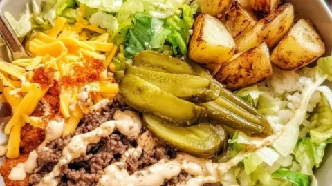 Healthy and flavorful Burger Bowls filled with fresh ingredients.