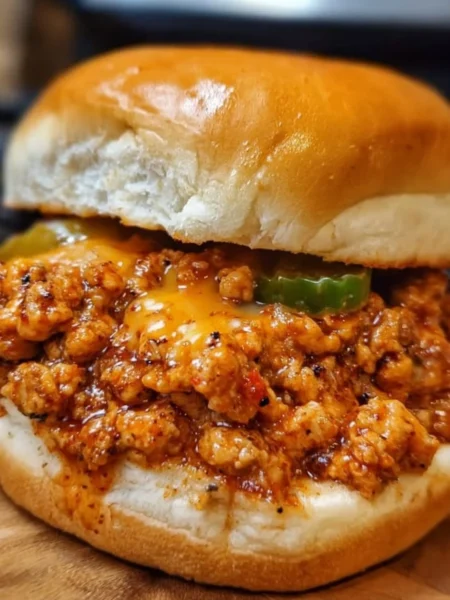 Cajun Chicken Sloppy Joes served on a plate with toppings