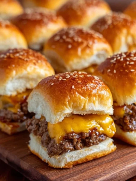 Delicious cheeseburger sliders served on soft Hawaiian rolls.