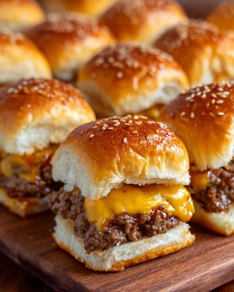 Delicious cheeseburger sliders served on soft Hawaiian rolls.